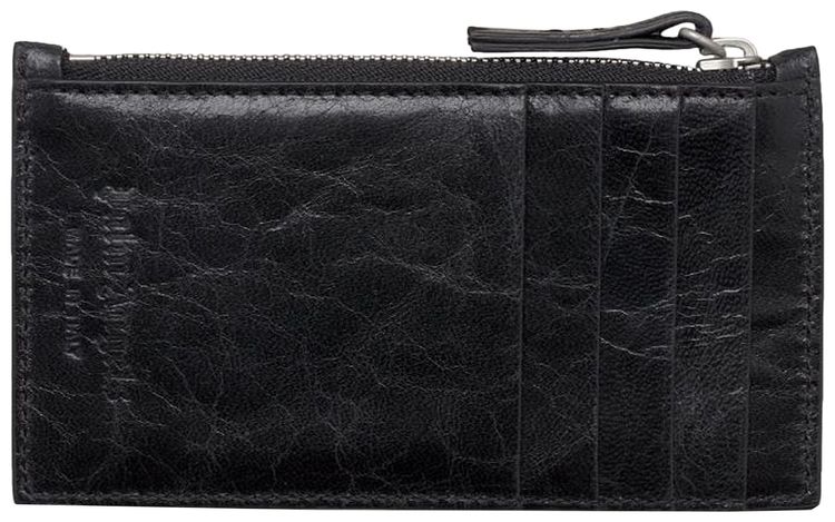 Palm Angels Crinkle Leather Zip Card Holder Black