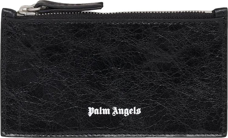 Palm Angels Crinkle Leather Zip Card Holder 'Black'