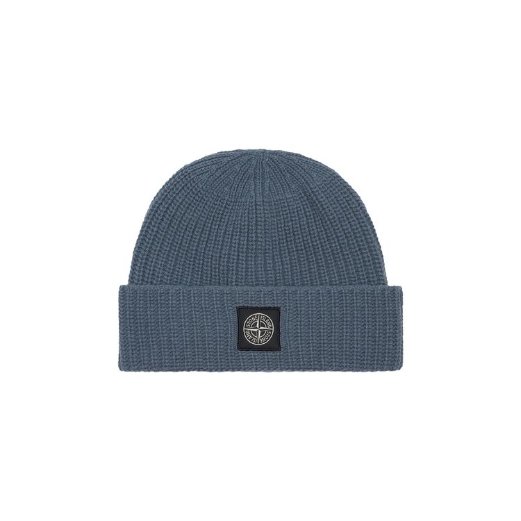 Stone Island Logo Patch Beanie Mid Blue