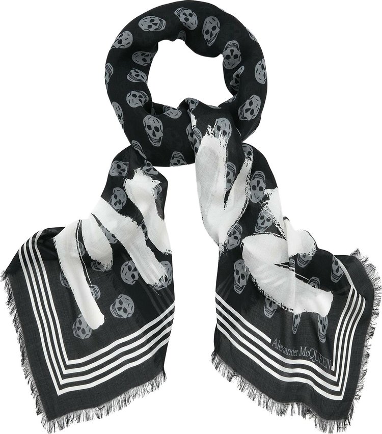 Alexander McQueen Graffti Biker Scarf BlackIvory