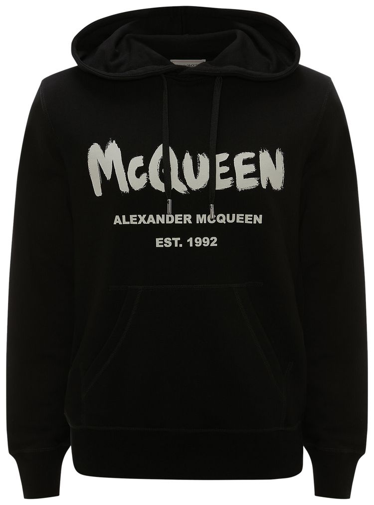 Alexander McQueen Graffiti Hooded Sweatshirt BlackIvory