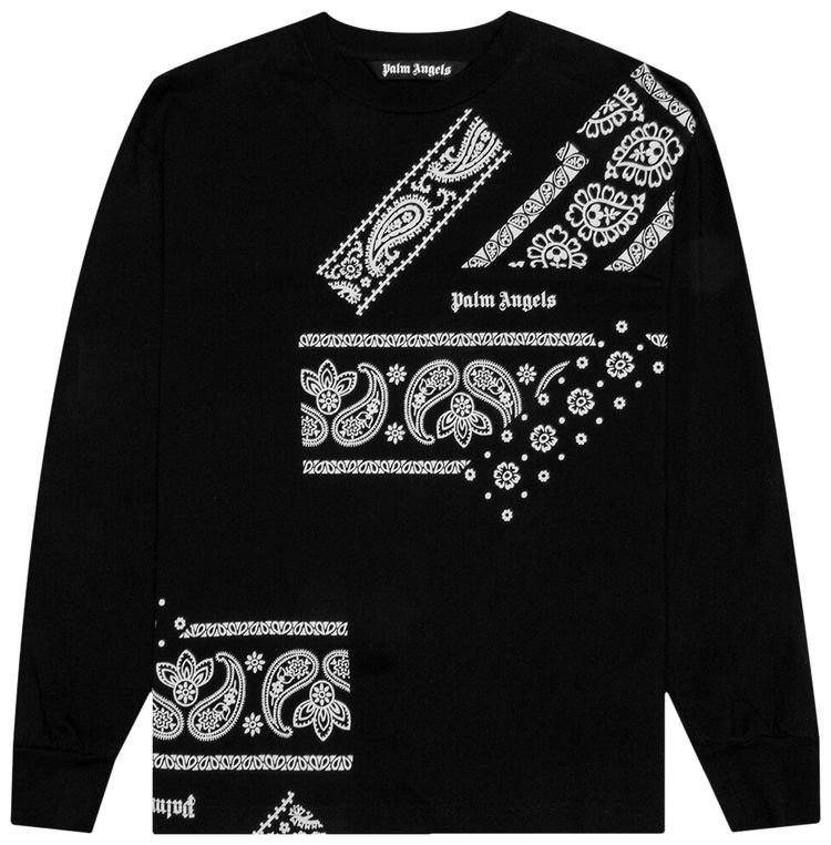 Palm Angels Bandana Print Long Sleeve Tee BlackLight Grey