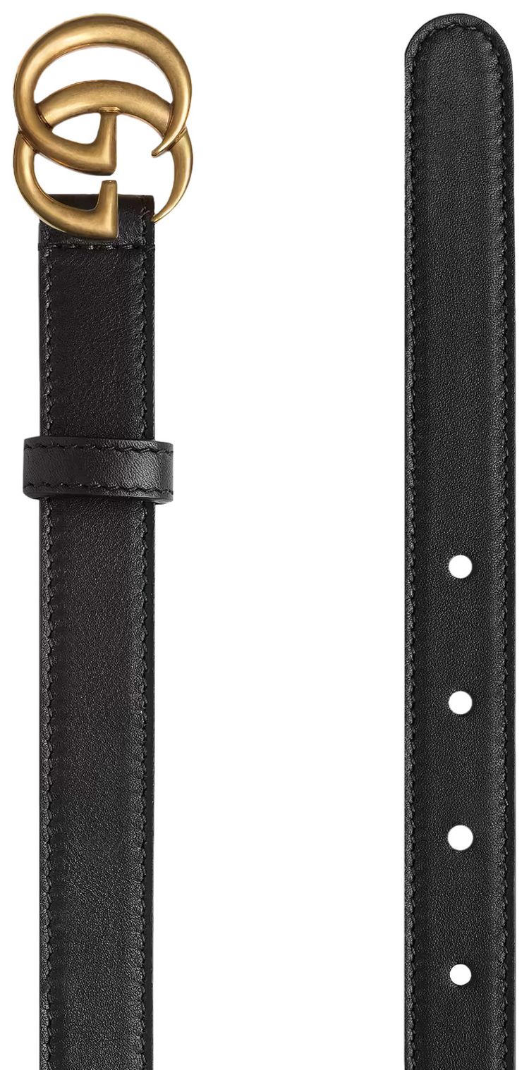 Gucci Leather Double G Skinny Belt Black