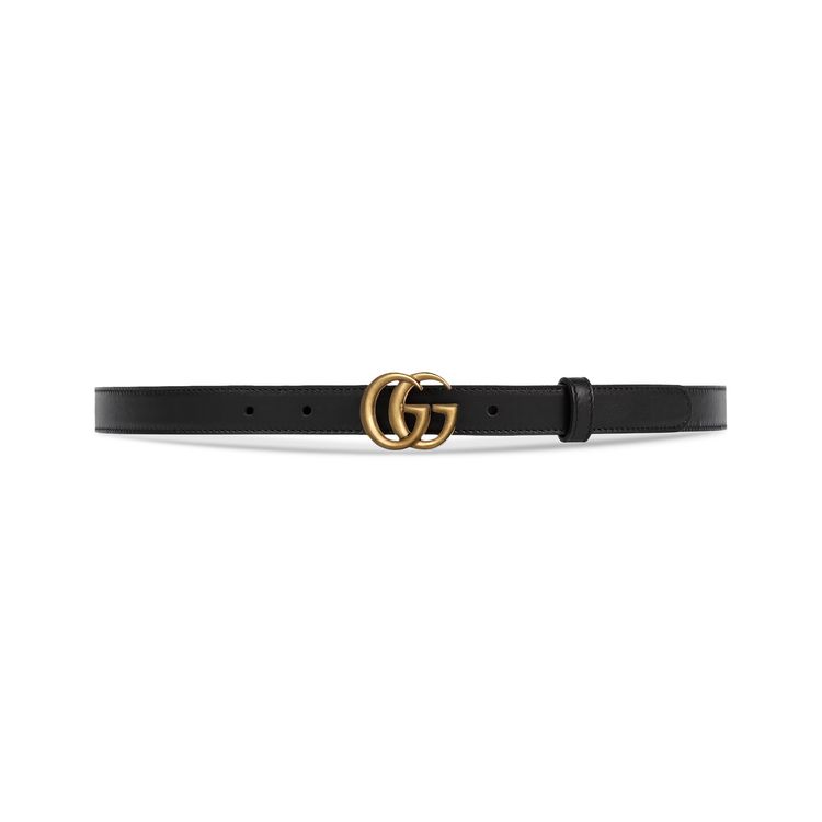 Gucci Leather Double G Skinny Belt Black