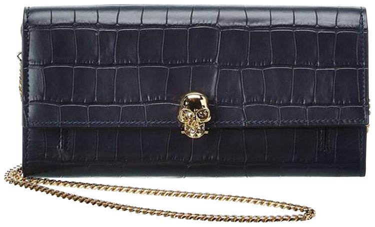 Alexander McQueen Skull Leather Chain Wallet Blue