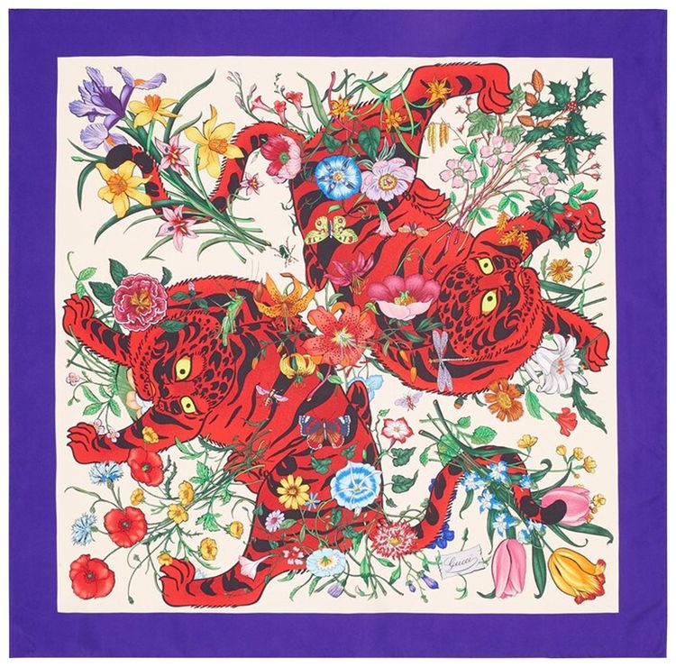 Gucci Flora Tiger Print Scarf Multicolor