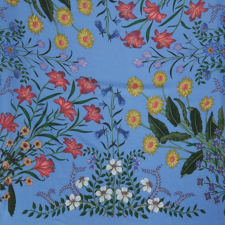 Gucci Flora Snake Print Scarf Blue