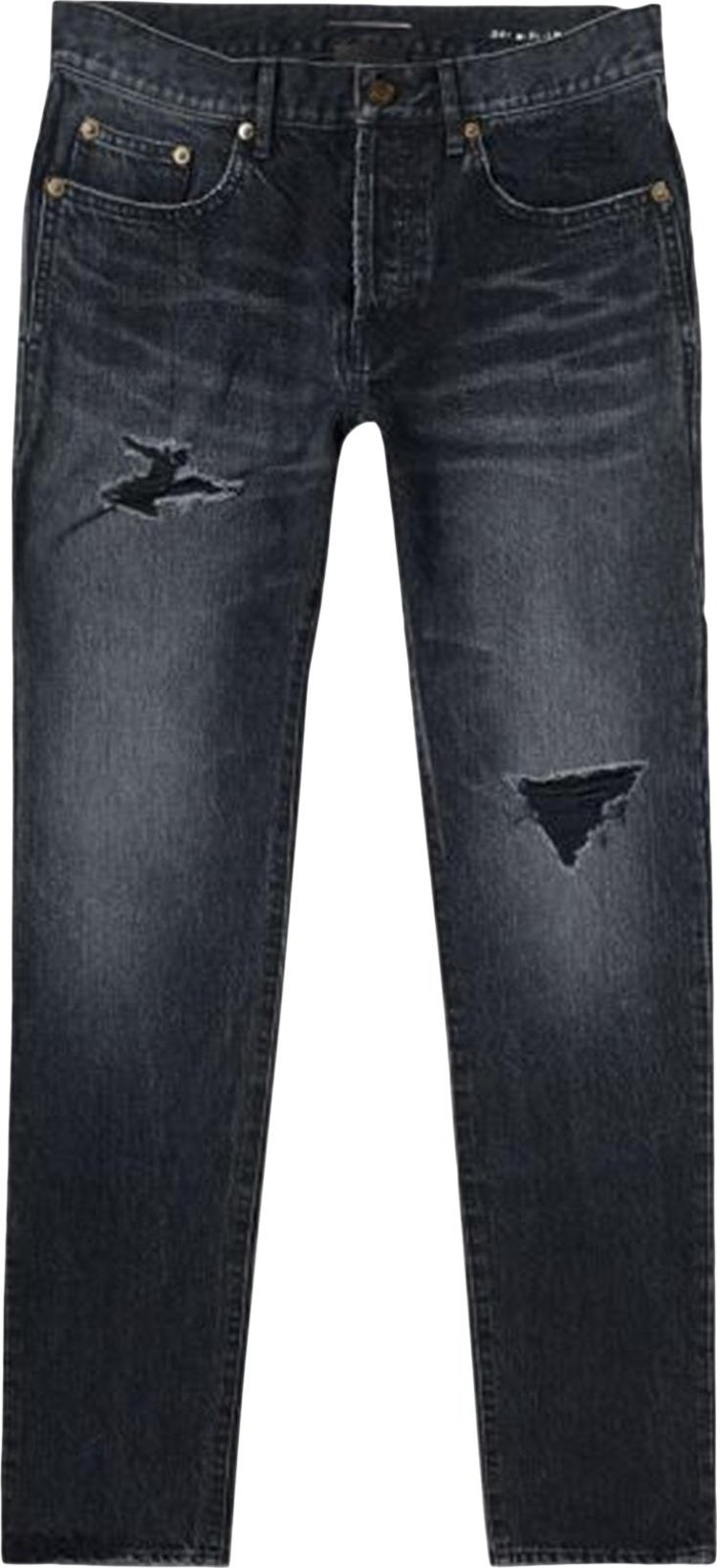 Saint Laurent High-Waisted Distressed Straight Jeans 'Black'