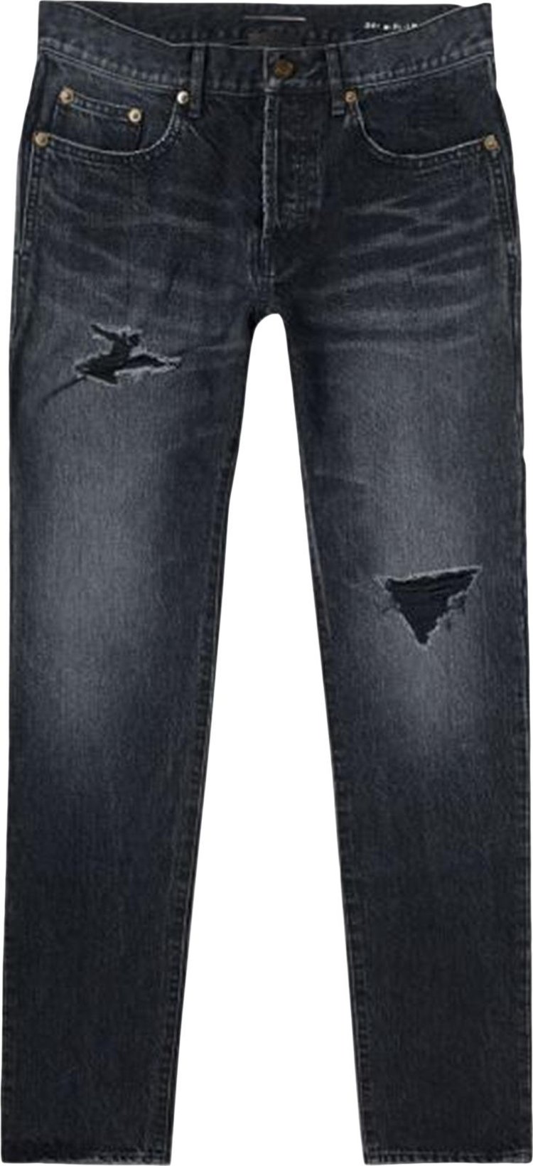 Saint Laurent High Waisted Distressed Straight Jeans Black