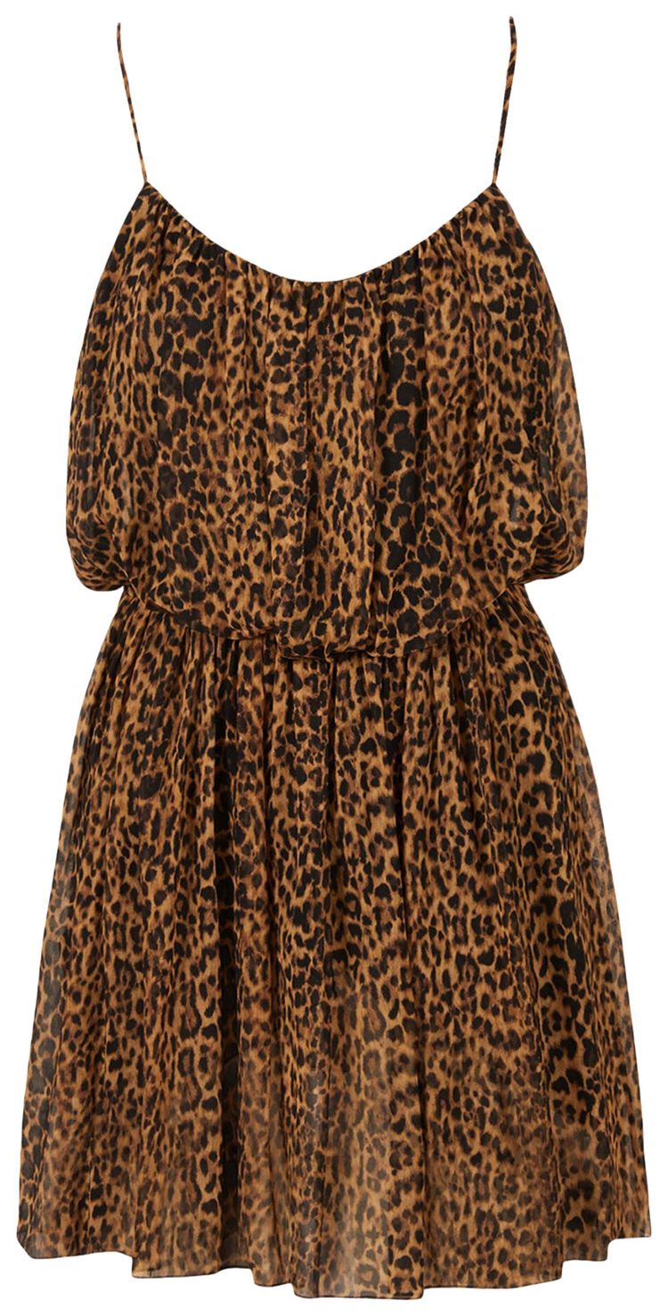 Saint Laurent Leopard Silk Cami Mini Dress Multicolor