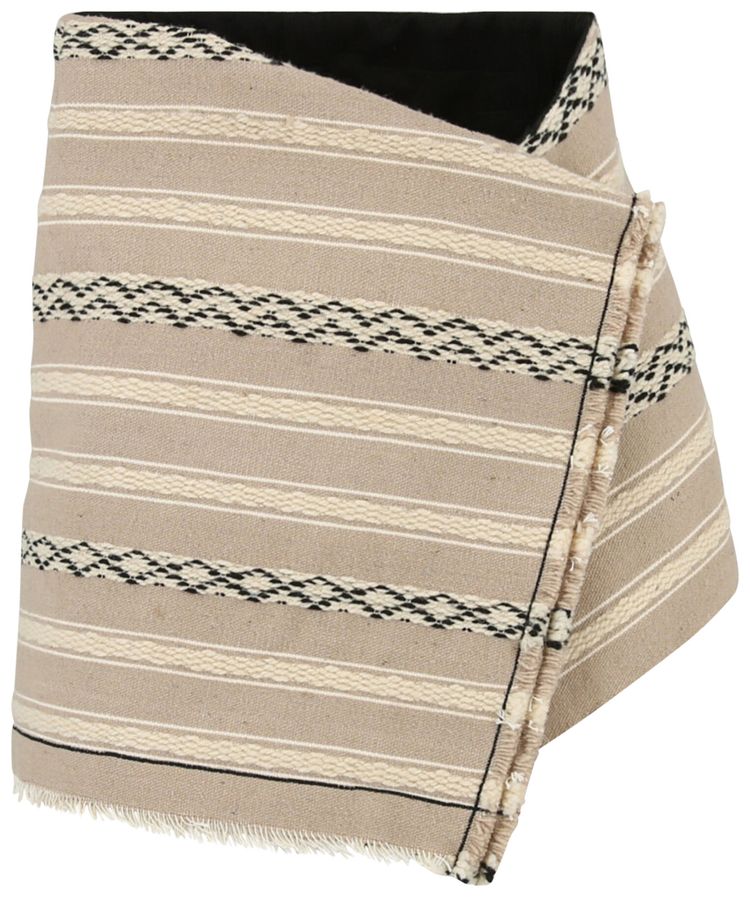 Saint Laurent Striped Wrap Wool Skirt Beige