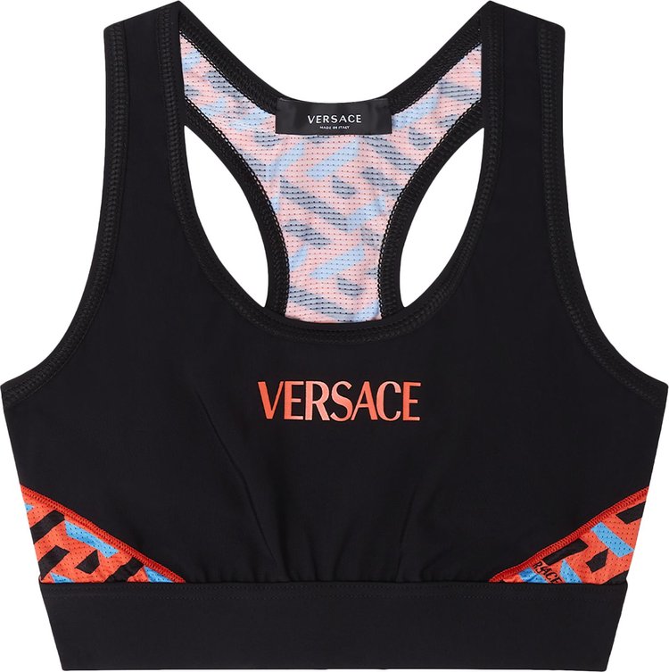 Versace Monogram Print Sports Bra 'Black/Orange'