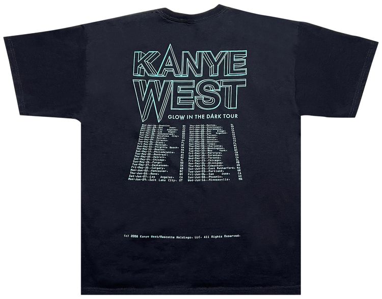 Pre Owned Music 2008 Kanye West Glow In The Dark Tour Tee Black