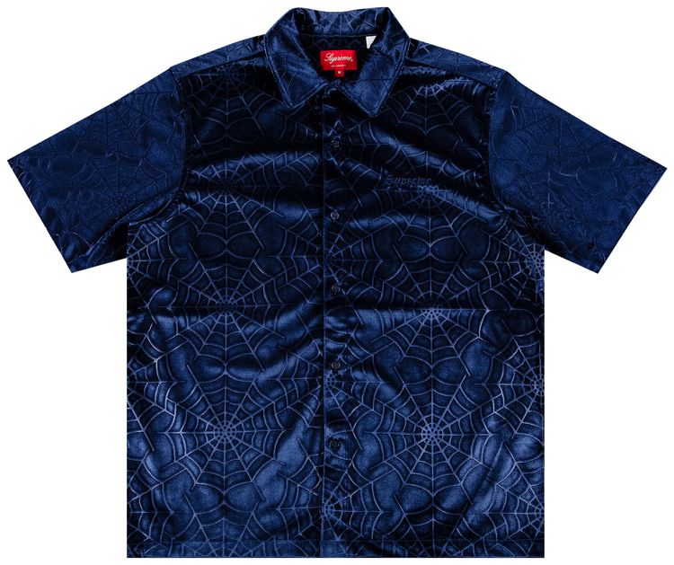 Supreme Spider Web Velvet Short Sleeve Shirt Navy