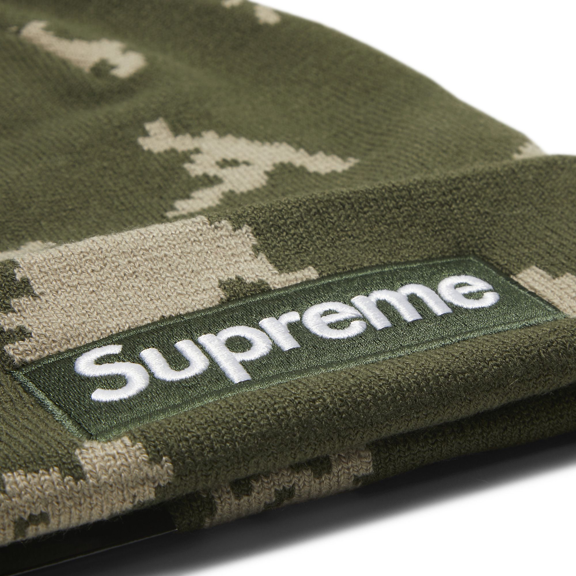 Buy Supreme x New Era Box Logo Beanie 'Olive Russian Camo