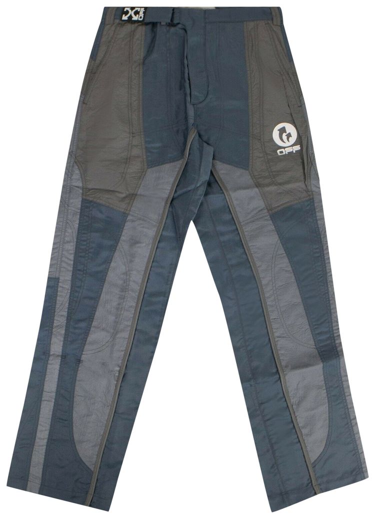 Off White Paneled Straight Leg Pants GreyBlue