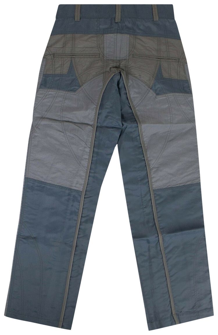 Off White Paneled Straight Leg Pants GreyBlue