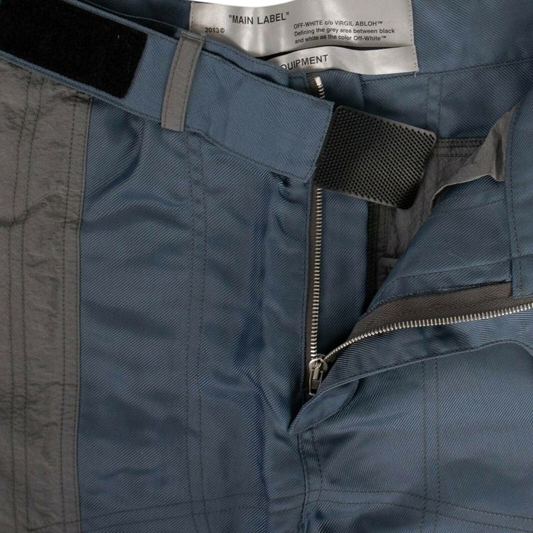 Off White Paneled Straight Leg Pants GreyBlue