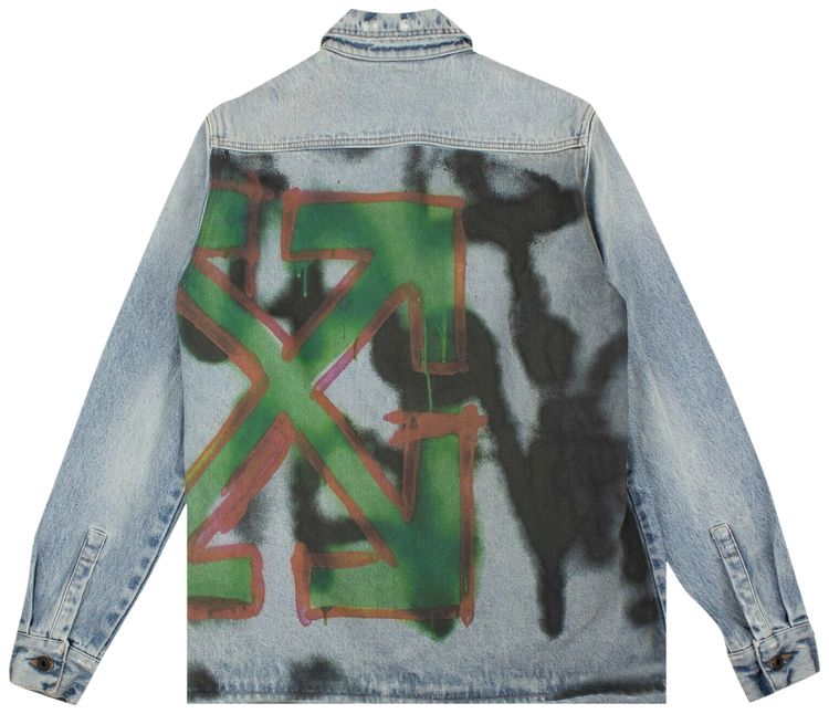 Off White Arrow Print Denim Jacket Blue