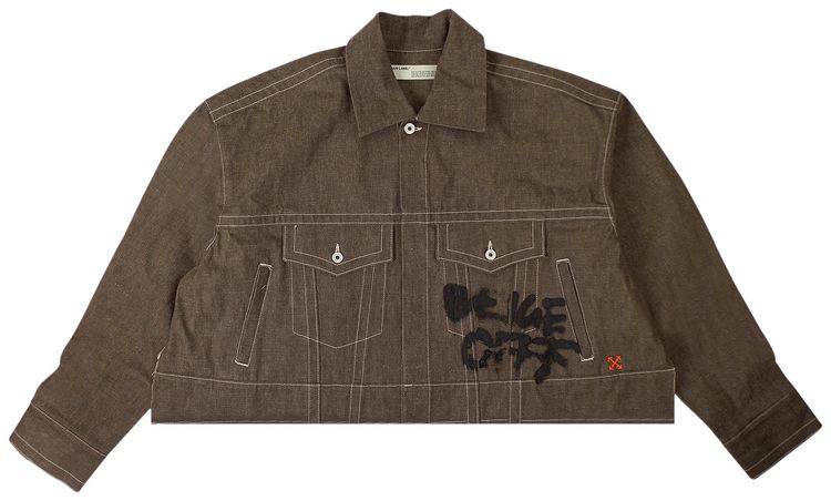 Off White Logo Print Hard Jacket Green