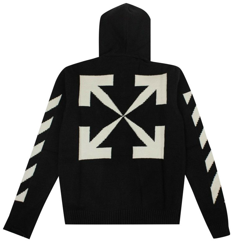 Off White Diagonal Zip Knit Hoodie Black