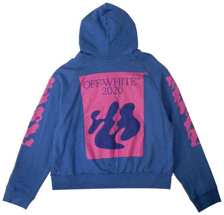 Off White Graphic Print Zipped Hoodie Blue