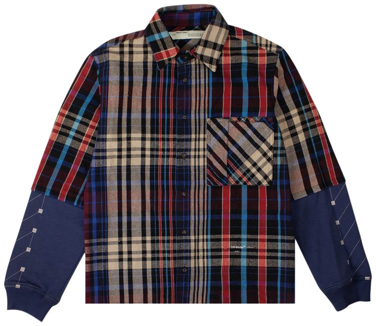 Off White Plaid Contrast Sleeve Shirt Blue