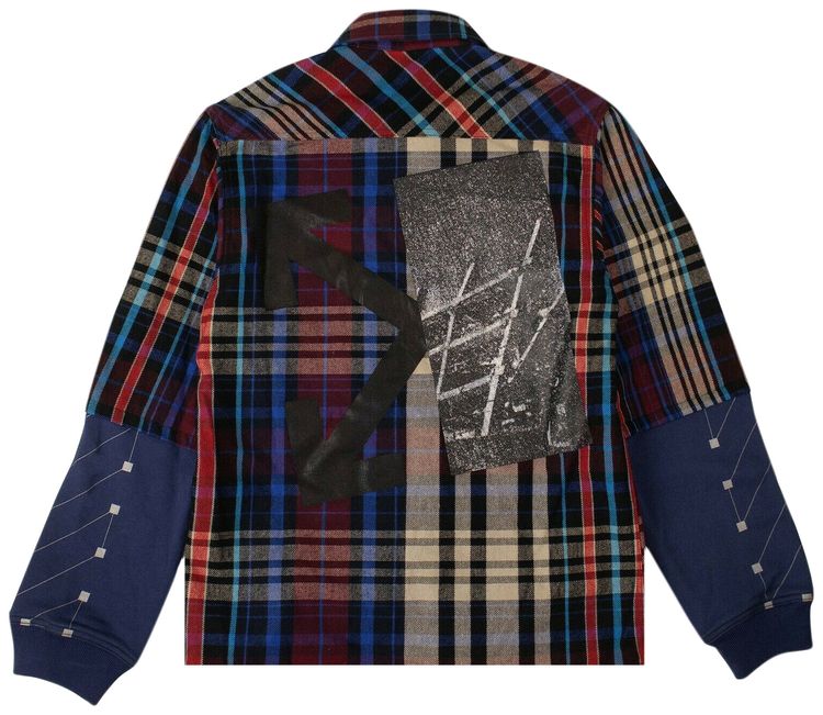 Off White Plaid Contrast Sleeve Shirt Blue
