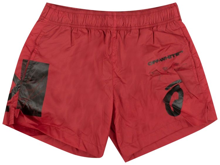 Off White Printed Swim Shorts Red