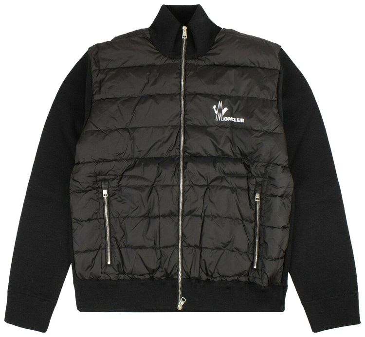 Moncler Chest Logo Padded Zip Up Sweatshirt Black
