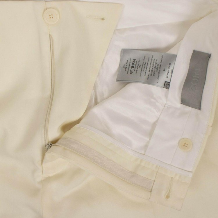 Dior Classic Wool Tailored Straight Leg Pants Ivory