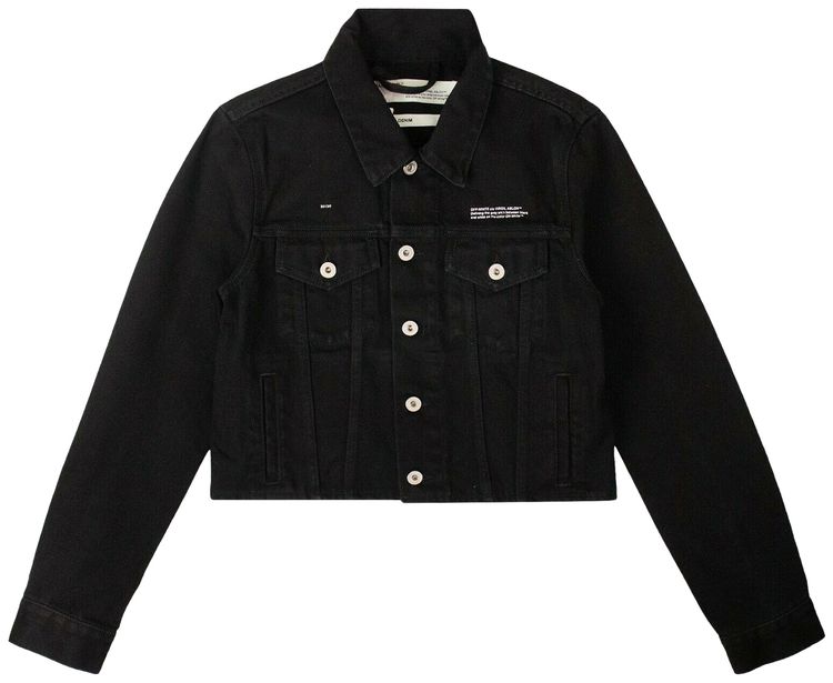 Off White Crop Denim Jacket Black