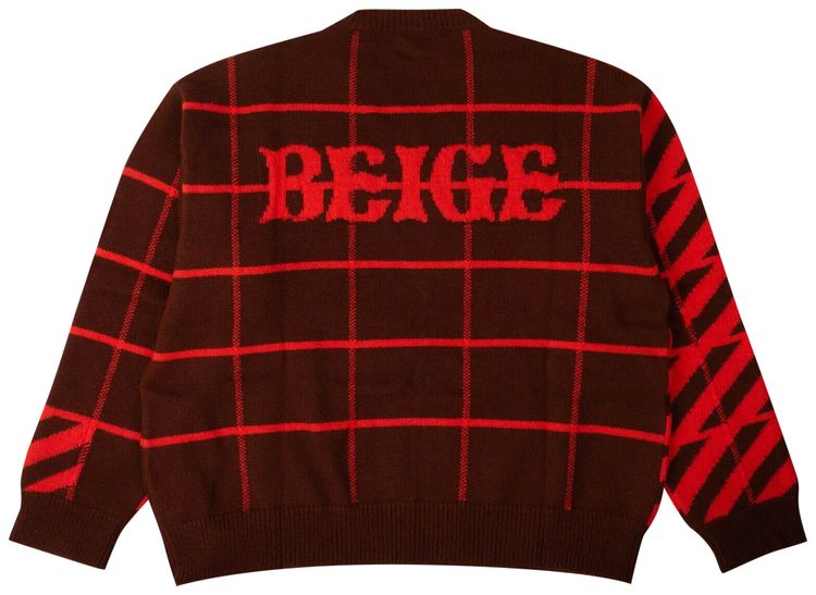 Off White Wool Diag Panel Sweater Maroon