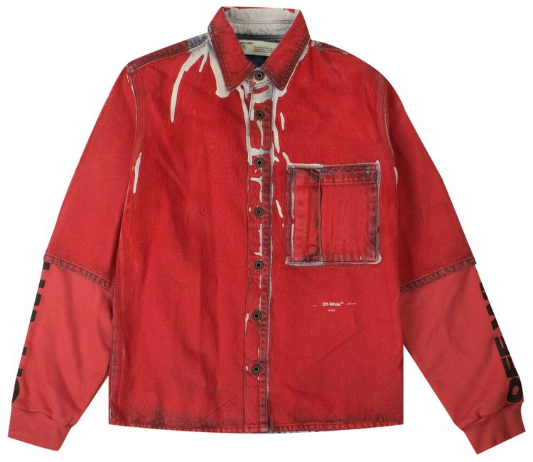 Off White Denim Button Down Shirt Red
