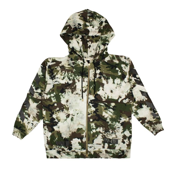 Off White Camouflage Zip Up Hoodie White