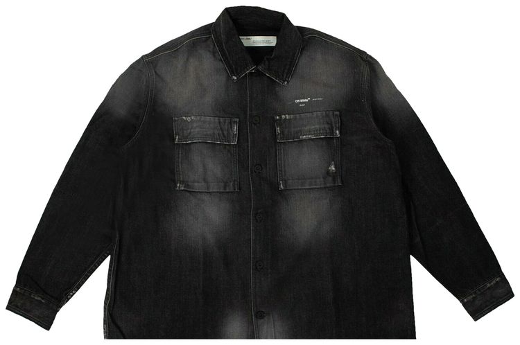 Off White Stonewash Effect Denim Shirt Black