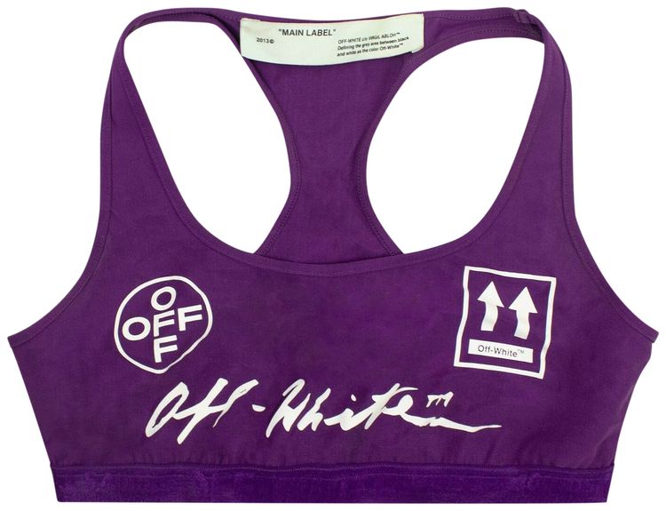 Off White Logo Print Sports Bra Purple