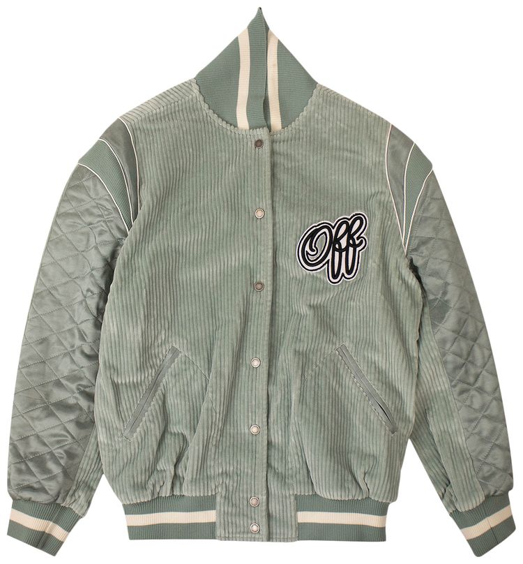Off White Velvet Varsity Jacket Green