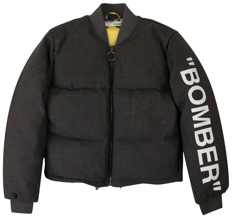 Off White Puffer Bomber Jacket Grey