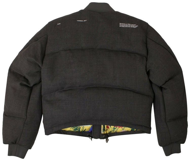 Off White Puffer Bomber Jacket Grey