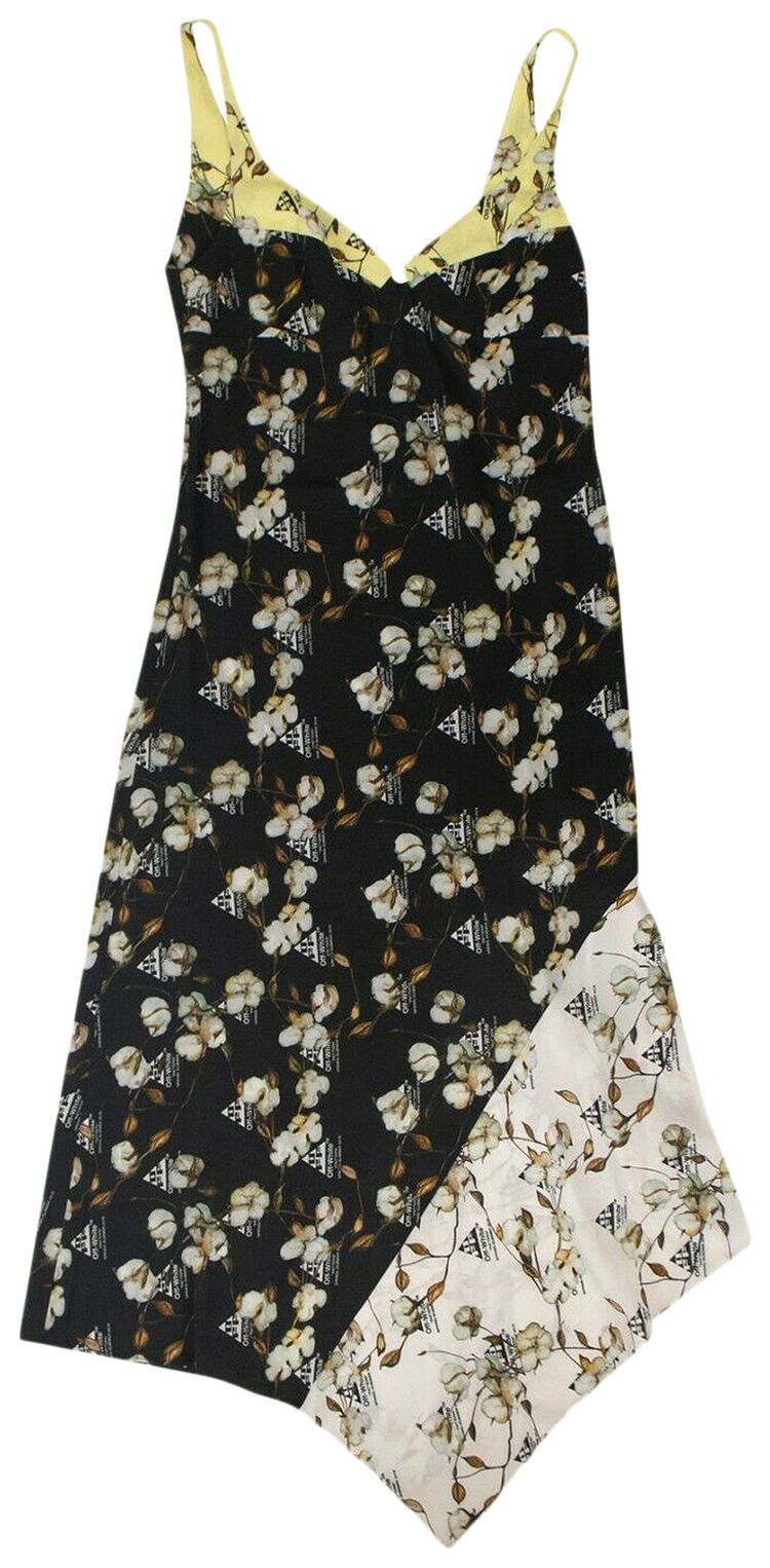 Off White Floral Asymmetrical Dress Black