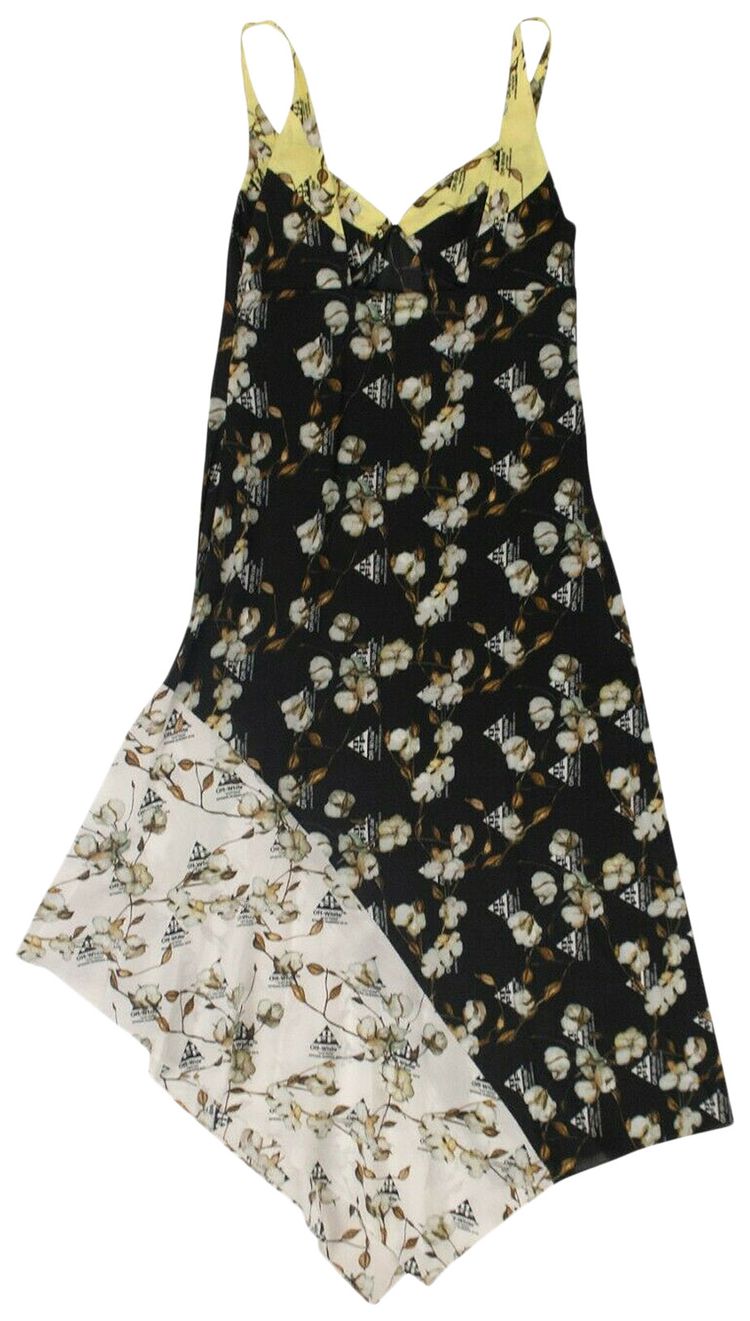 Off White Floral Asymmetrical Dress Black