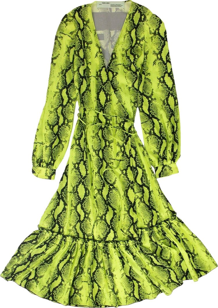 Off White Neon Snake Wrap Dress Yellow