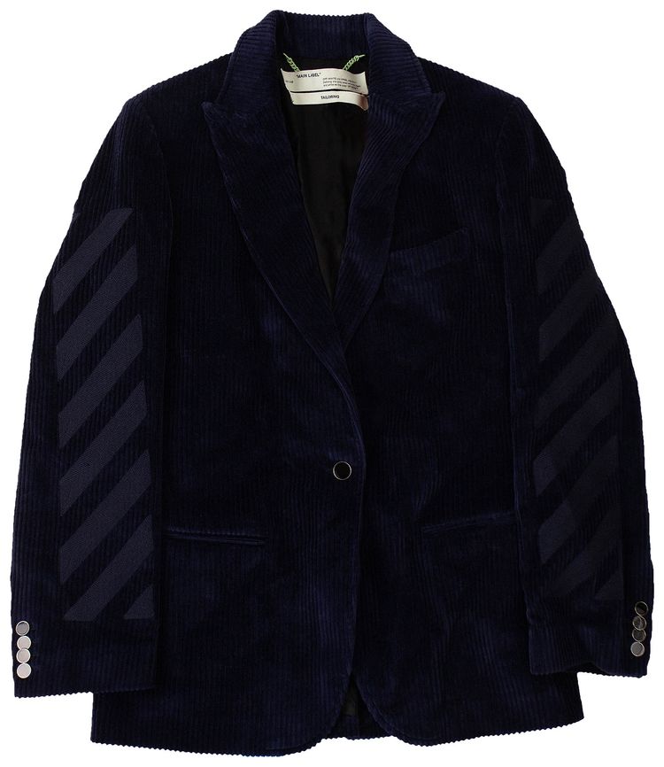 Off White Velvet Long Jacket Blue