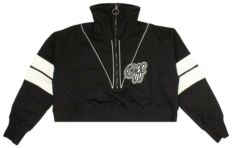 Off White Zip Logo Crop Sweatshirt Black