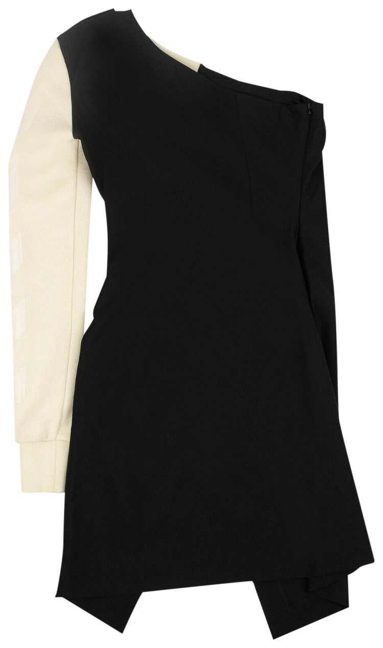 Off White One Shoulder Dress BlackBeige
