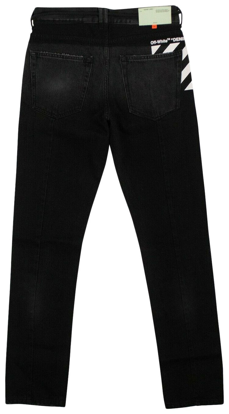 Off White Front Zip Belted Jeans Black