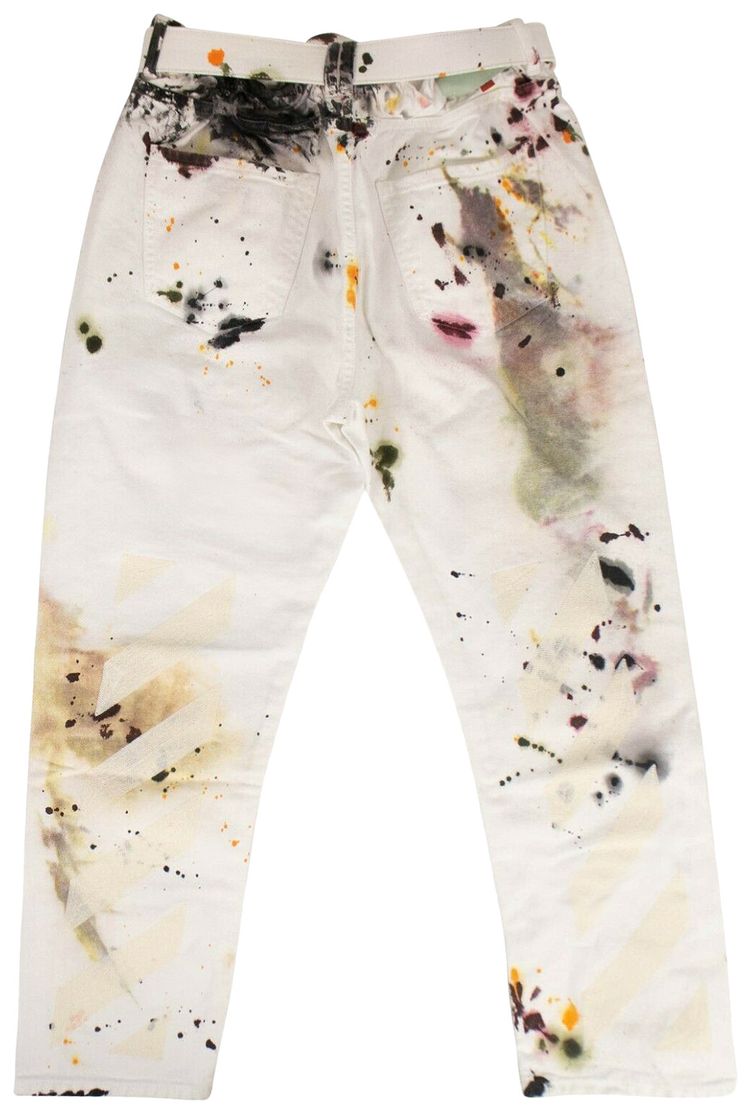 Off White Splattered Slim Jeans White
