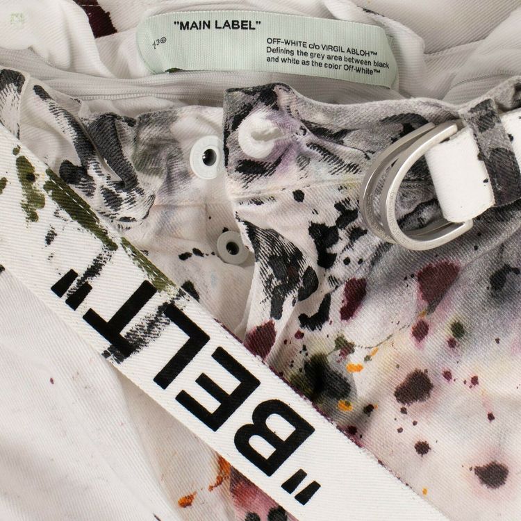 Off White Splattered Slim Jeans White