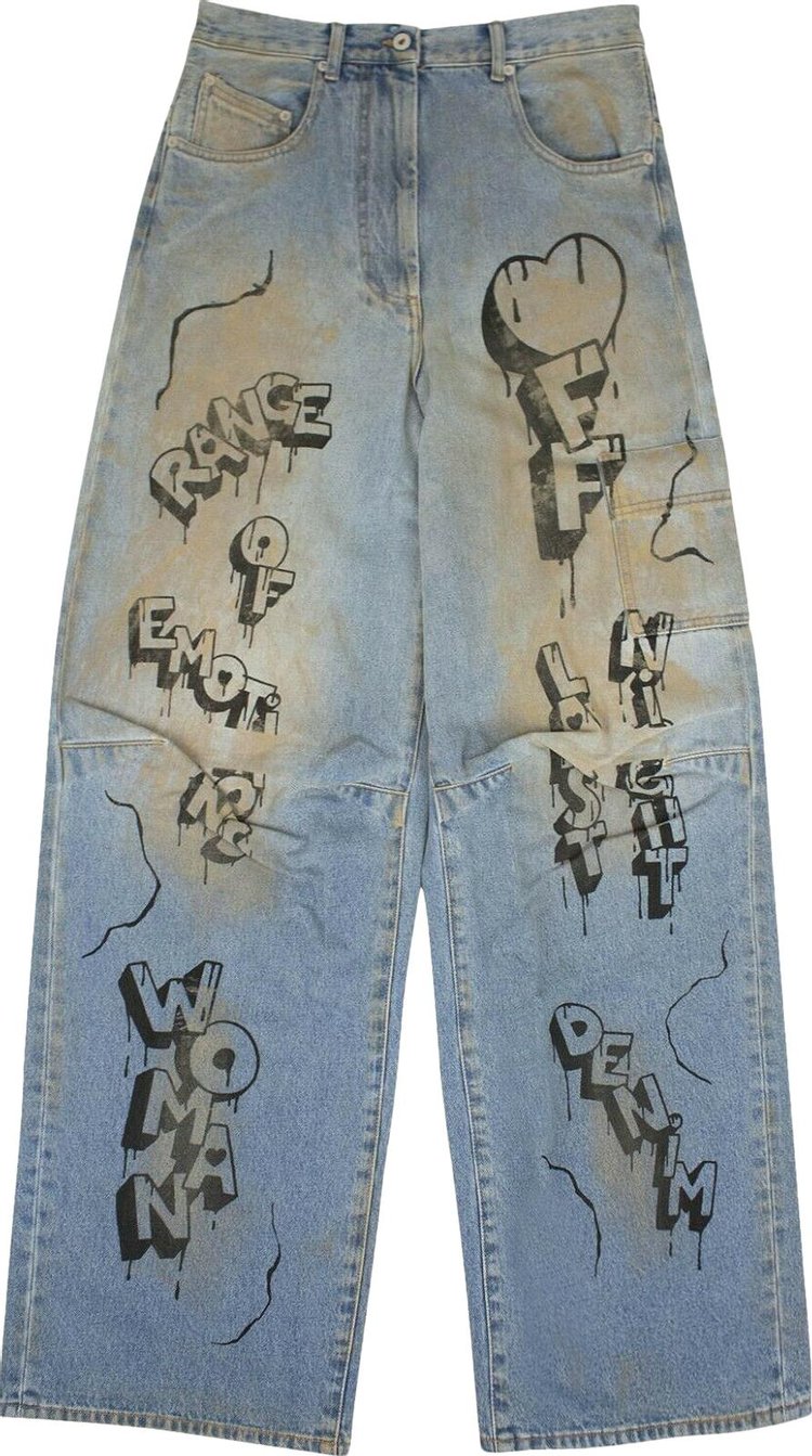 Off-White Blue Graffiti Embroidery Utility Cargo Jeans 34 / Blue